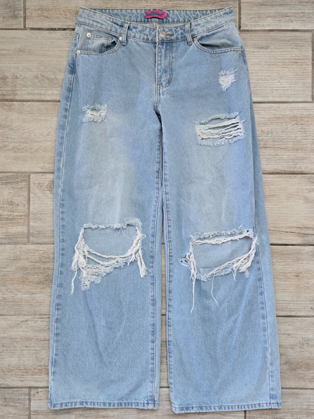 Edikted Wide Leg Distressed Jeans Womens Light Wash Blue Baggy Y2K Boho M